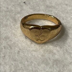 Vintage Gold Heart Ring with Initial L